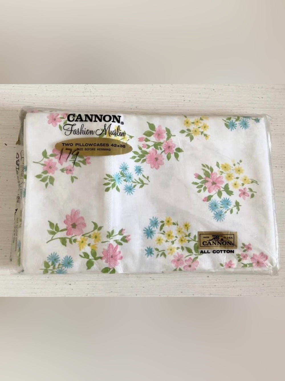 Vintage 70’s Canon Floral Muslin Pillowcases in Pink, Yellow, Blue